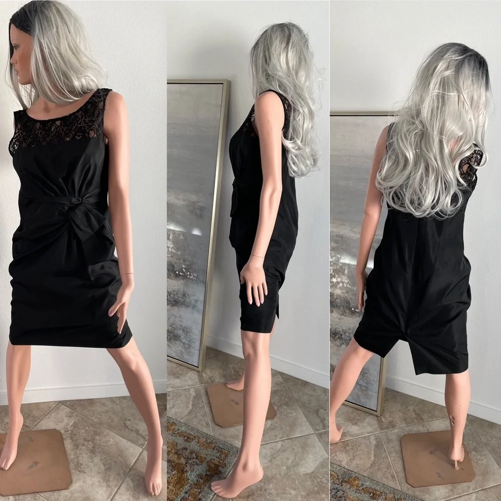 ANNE KLEIN Chic LACE Trimmed BOW Front DRESS Sz 10 - Picture 3 of 15